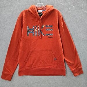 Wrangler Men Sweatshirt Large Orange Hoodie Logo Hike Aztec Long Sleeve